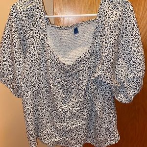 Black and White Floral Blouse